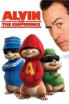 Poster van Alvin and the chipmunks met in de hoek het hoofd van de mannelijke hoofdrolspeler die bedenkelijk kijkt naar drie eekhoorns in hiphopkleding.