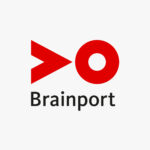 Het logo van de Brainport: Een rode V op zijn kant en een rode O met daaronder in zwarte letters het woord Brainport.